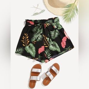 SHEIN- Tropical Paperbag Waist Shorts